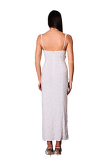 White Kivi Pearl Side Slit Midi Dress for Special Occasions