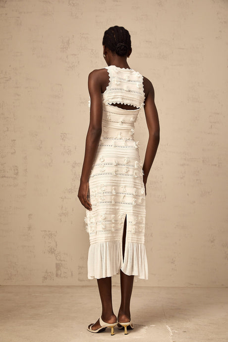 White knit top and skirt set with pointelle trim detail Paola matching outfit