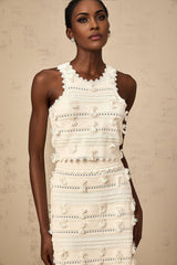 White knit top and skirt set with pointelle trim details Paola matching outfit