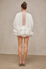 White lace matching set with semi sheer top shorts and dress