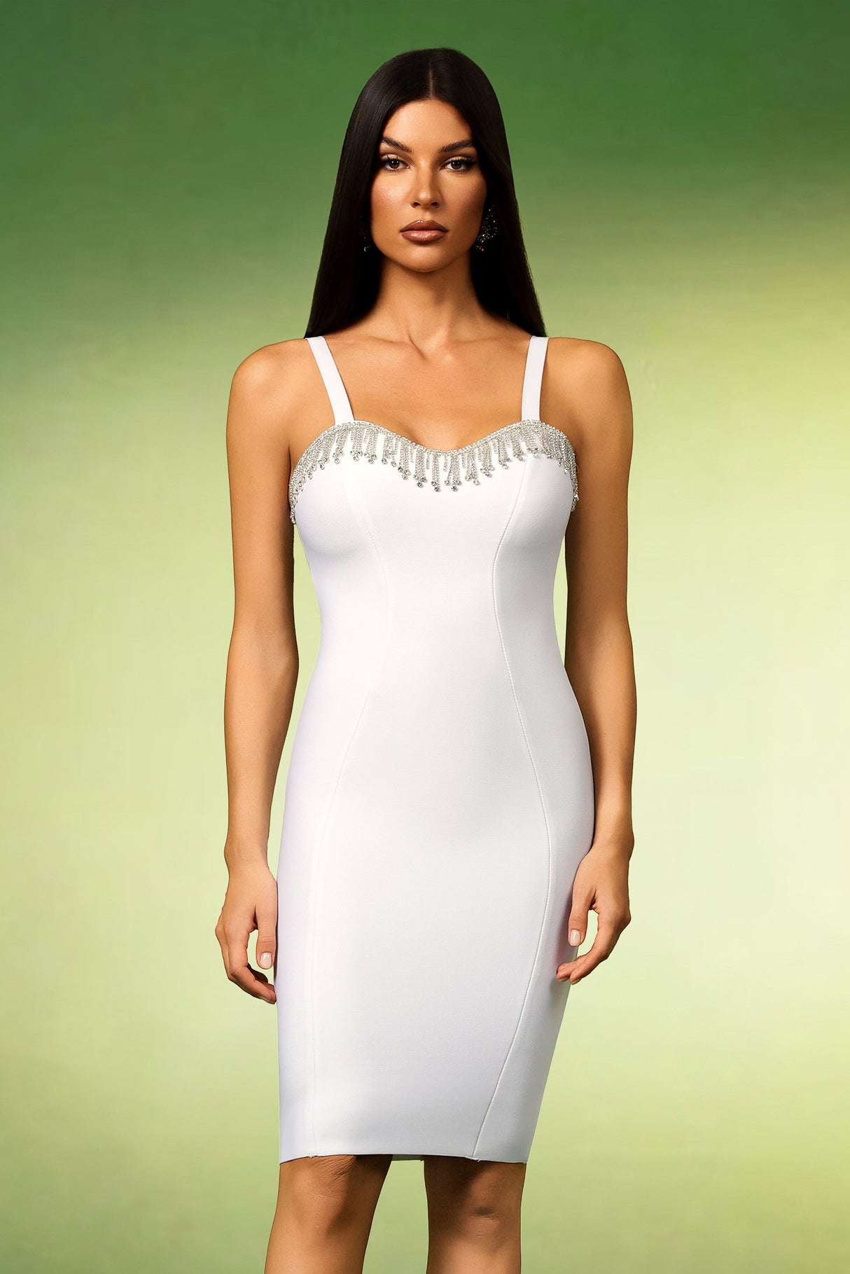 White Lunare Sleeveless Diamond Tassels Bandage Mini Dress