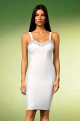 White Lunare Sleeveless Diamond Tassels Bandage Mini Dress