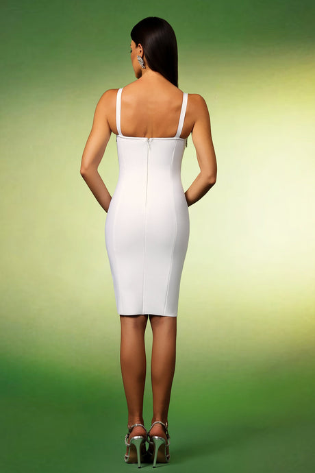 White Lunare Sleeveless Diamond Tassels Bandage Mini Dress