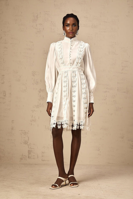 White mini dress with butterfly appliques featuring Cyrielle design