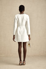 White mini dress with crystal embellishments Aline silhouette named Angelique