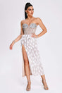 White Mylie Strapless Diamonate Feather Midi Dress