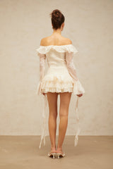 White off shoulder mini dress with embroidery details named Desiree
