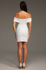 White Off The Shoulder Bow Diamond Bandage Mini Dress