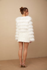 White padded fur jacket with crystal embellishments named Margherita