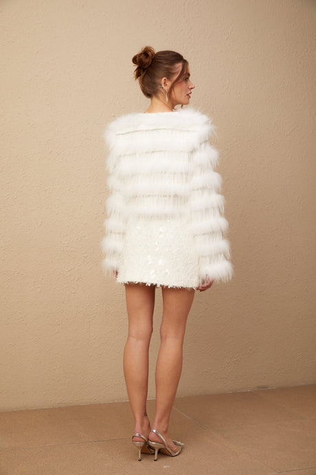 White padded fur jacket with crystal embellishments named Margherita