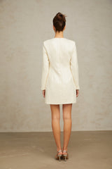 White short dress with sequin embellished tweed fabric in mini length and Angelique style