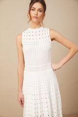 White sleeveless knitted midi dress with cutout details named Charlotte