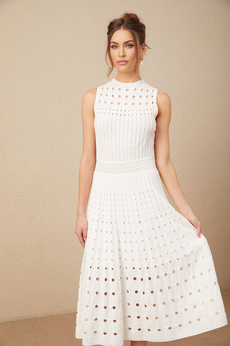 White sleeveless knitted midi dress with cutout details named Charlotte