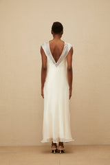 White Sleeveless Tulle Maxi Dress with Flared Hem