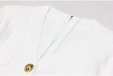White Tailored Blazer Mini Dress with Gold Buttons and V-Neckline