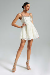 White Teela Diamante Bow Mesh Mini Dress