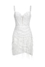 White Tryphosa Feather Diamond Mini Dress with intricate beadwork and shimmering sequins