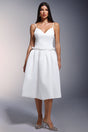 White Tutti Deep-V Fold Falbala Midi Dress