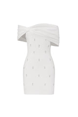 White Verney Off The Shoulder Bow Diamond Bandage Mini Dress