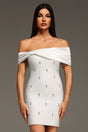 White Verney Off The Shoulder Bow Diamond Bandage Mini Dress