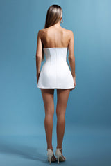 White Villa Strapless Flower Mini Dress
