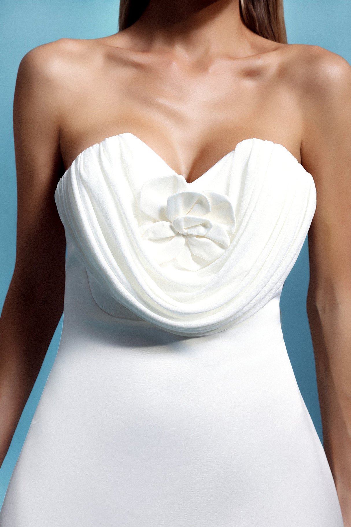 White Villa Strapless Flower Mini Dress