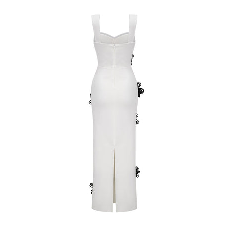 Willa Floral Maxi Dress - Classic White with Black Detailing - Sweetheart Neckline