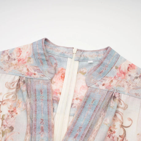 Willa Mini Dress Romantic Blue Floral V - Neck Mini - Length Button - Front