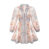 Willa Mini Dress Romantic Blue Floral V - Neck Mini - Length Button - Front