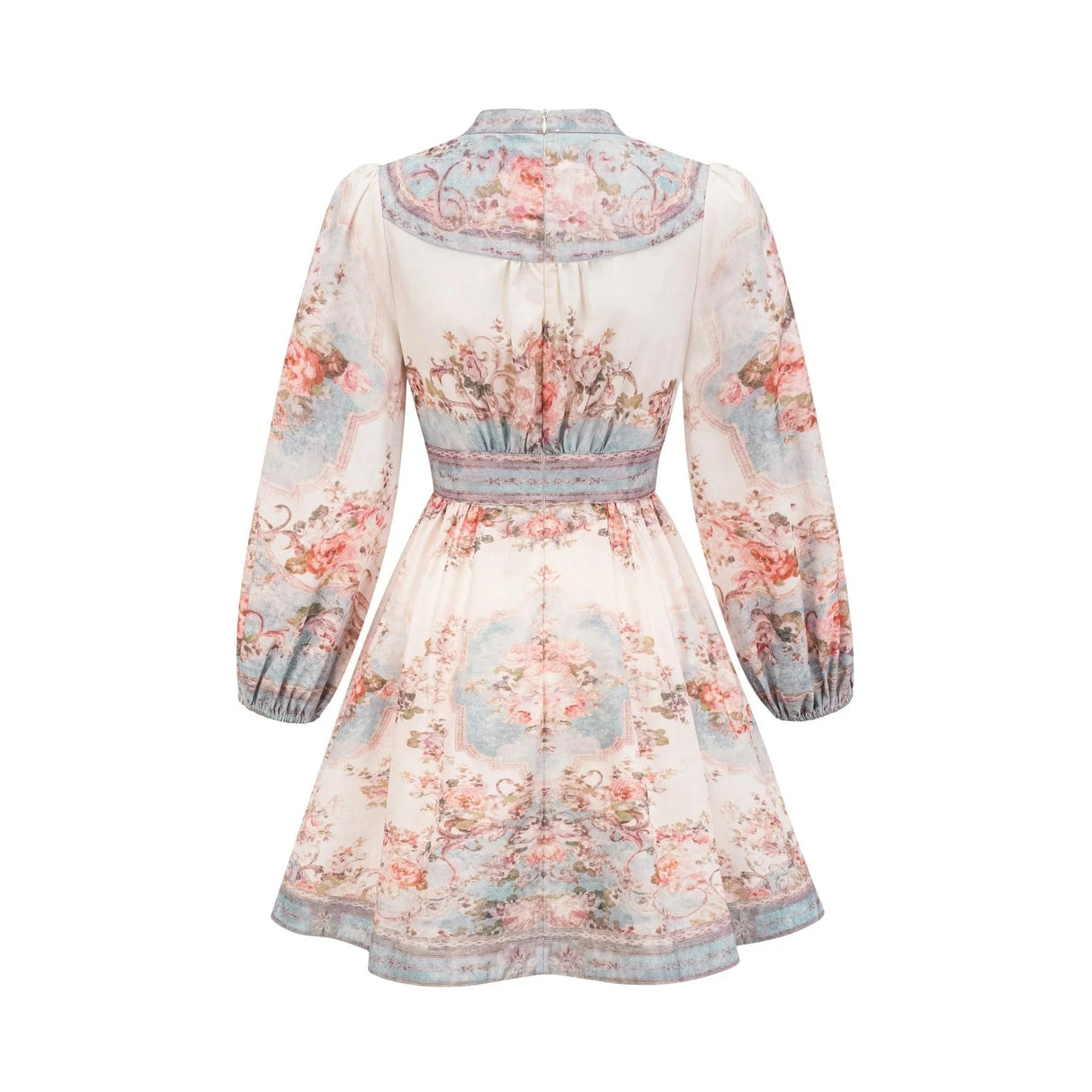 Willa Mini Dress Romantic Blue Floral V - Neck Mini - Length Button - Front