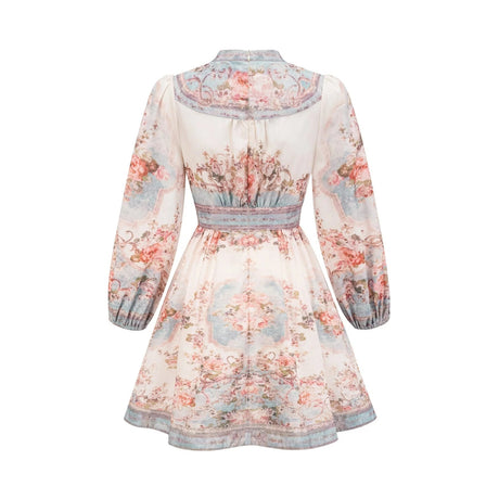 Willa Mini Dress Romantic Blue Floral V - Neck Mini - Length Button - Front
