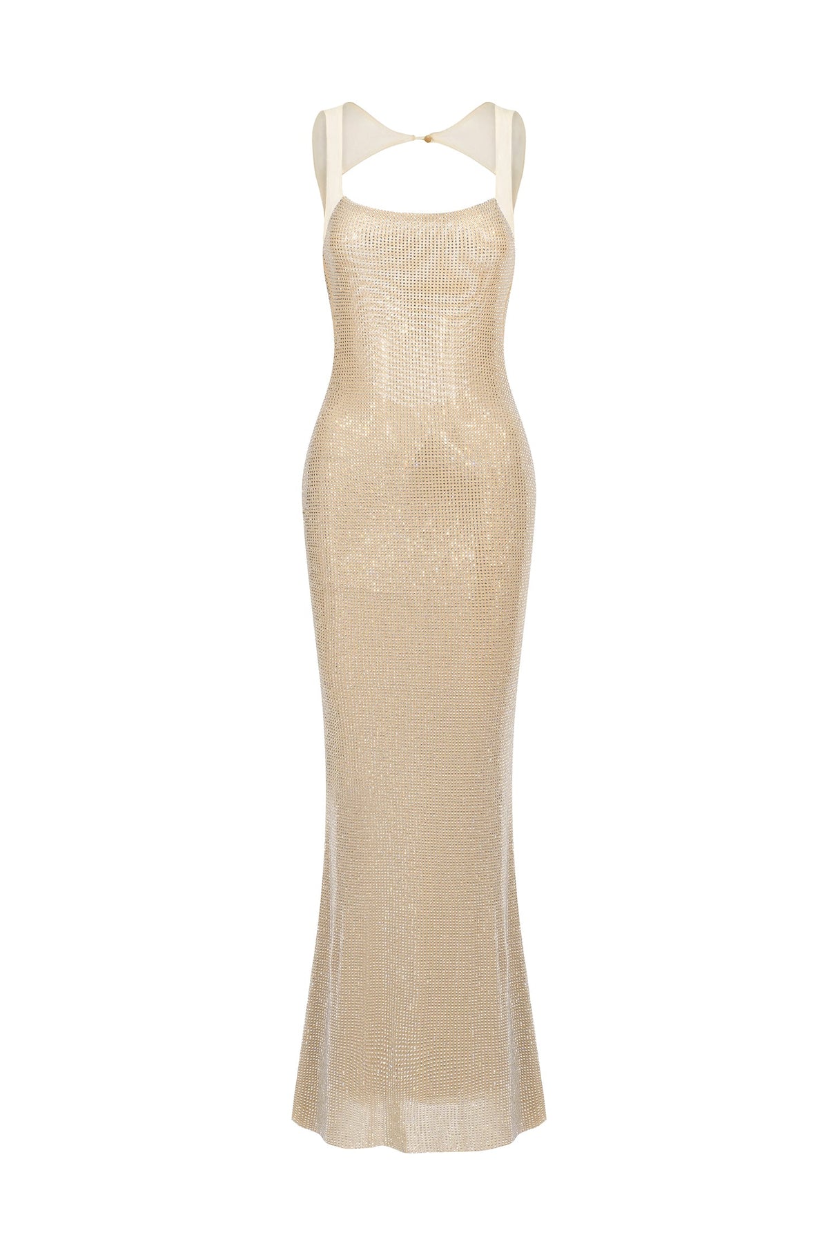 Willow Beige Backless Halter Dress with Shimmering Details