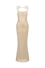 Willow Beige Backless Halter Dress with Shimmering Details