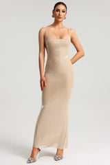 Willow Beige Backless Halter Neckline Dress