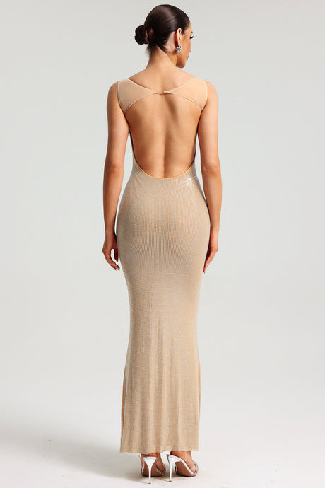 Willow Beige Backless Halter Neckline Dress