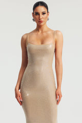 Willow Beige Backless Halter Neckline Dress
