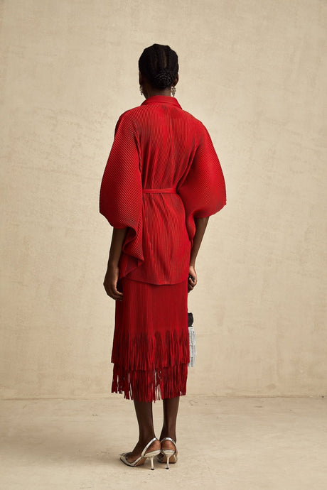 Willow Jacket & Skirt Red Pleated Matching Set