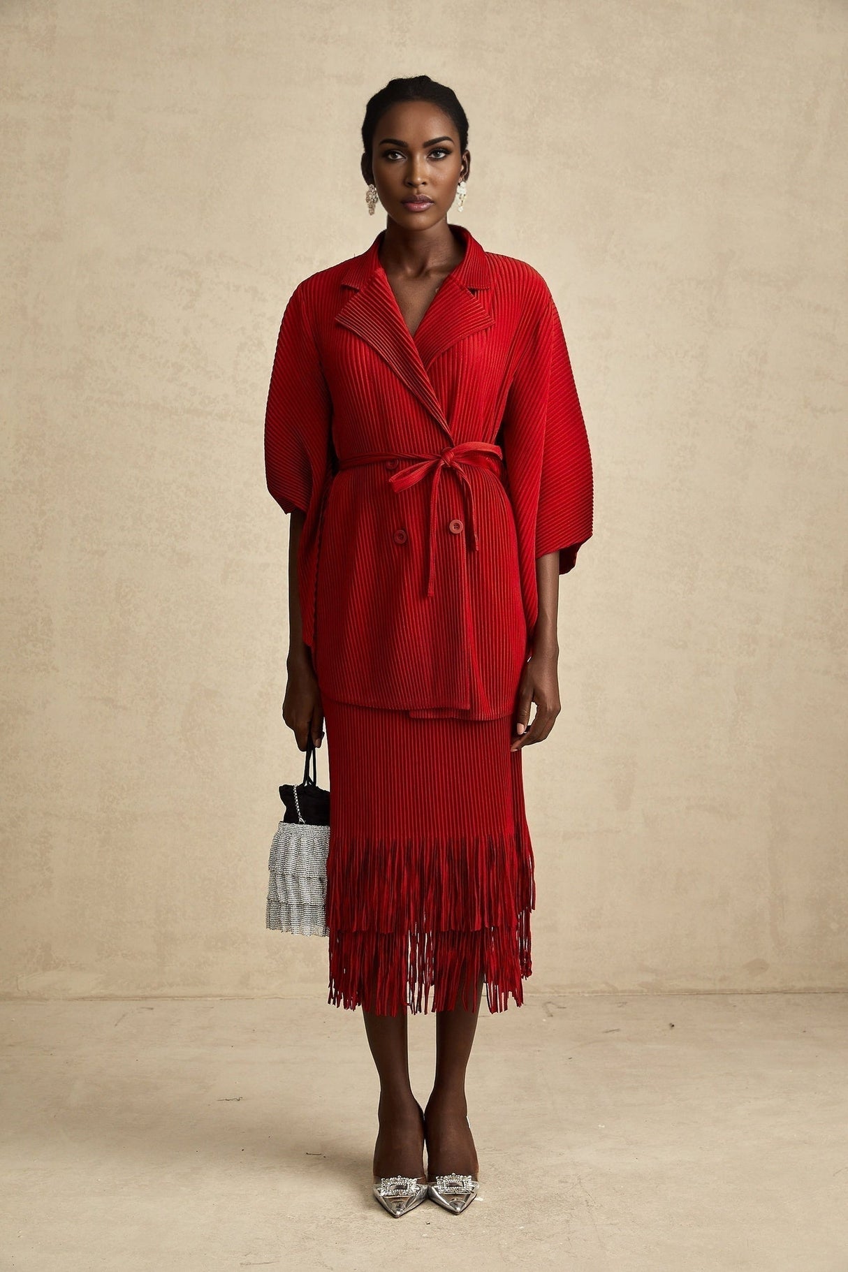 Willow Jacket & Skirt Red Pleated Matching Set