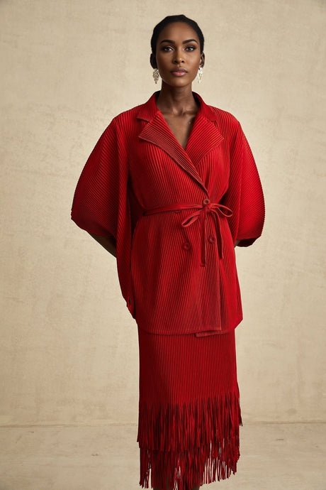 Willow Jacket & Skirt Red Pleated Matching Set