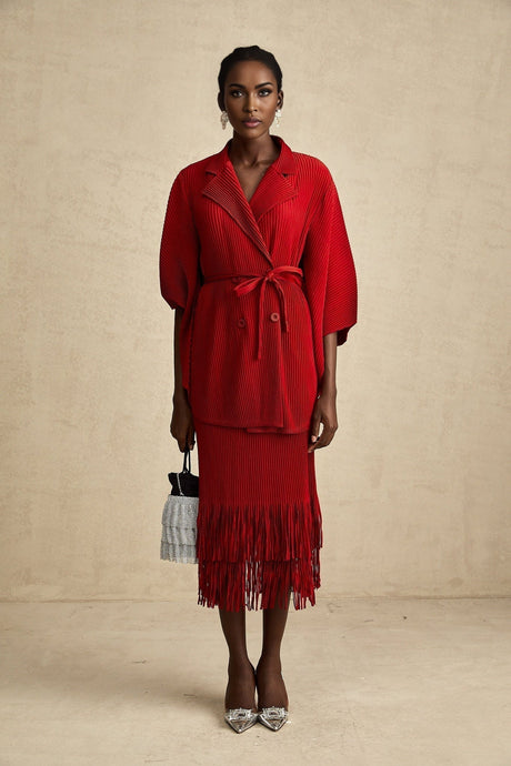 Willow Jacket & Skirt Red Pleated Matching Set