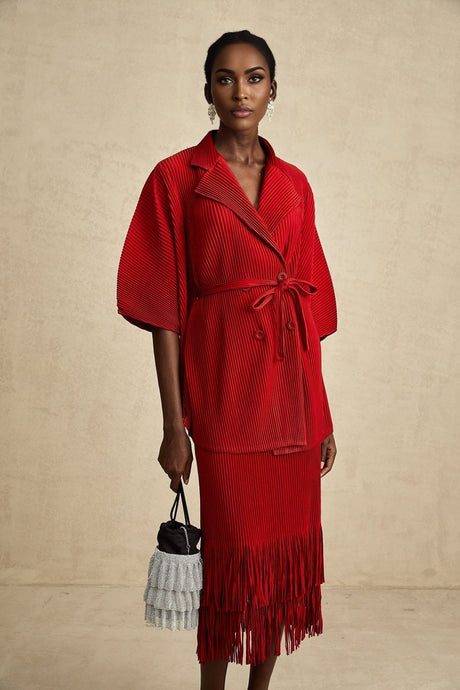 Willow Jacket & Skirt Red Pleated Matching Set