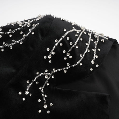 Willow Mini Dress Black Velvet Crystal Belt