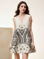 Women Elegant Linen Blend Floral Print Sleeveless VNeck Dress Summer Vacation