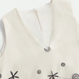 Women Elegant Linen Blend Floral Print Sleeveless VNeck Dress Summer Vacation