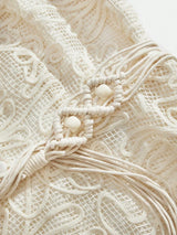 Womens Elegant French Style Lace Long Sleeve Cinched Waist Vintage Dress Comes With Belt Suitable
