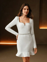 Womens Elegant Rhinestone Square Neck Heart Accent Mini Dress Chic For SpringSummer Valentines Day