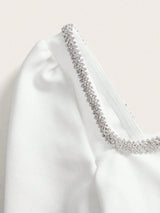 Womens Elegant Rhinestone Square Neck Heart Accent Mini Dress Chic For SpringSummer Valentines Day