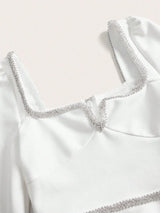 Womens Elegant Rhinestone Square Neck Heart Accent Mini Dress Chic For SpringSummer Valentines Day
