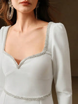 Womens Elegant Rhinestone Square Neck Heart Accent Mini Dress Chic For SpringSummer Valentines Day