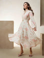 Womens Elegant Vacation Ant Lantern Sleeve Maxi Dress